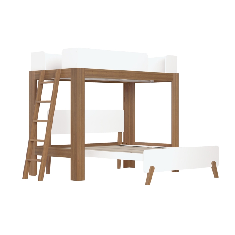 Mid-Century Modern L-Shaped Twin Over Full Bunk Bed with Ladder on End