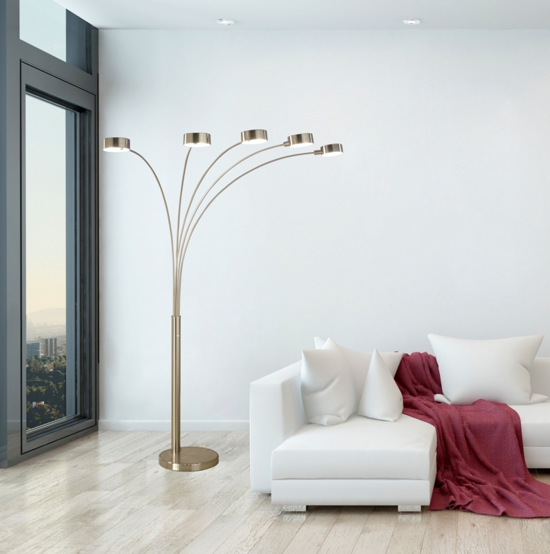 LED 5-Arched Brushed Steel Floor Lamp