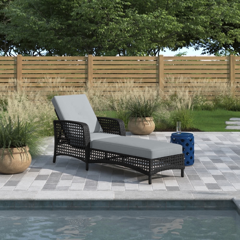 Steel Woven Wicker Chaise Lounge with Cushion