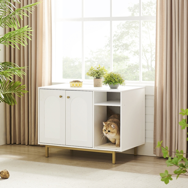 White and Gold Litter Box Enclosure