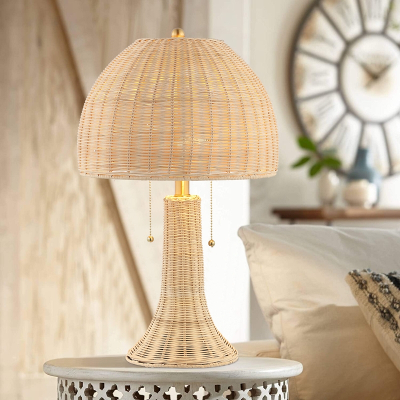 Mid-Century Half-Globe Wicker Lamp