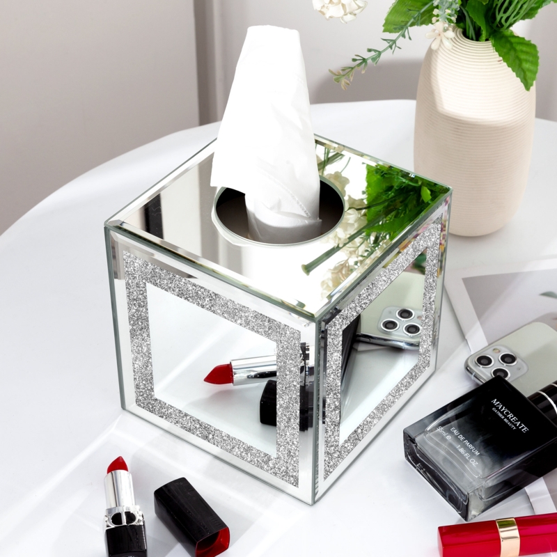 Glass Mirror Square Tissue Box Cover