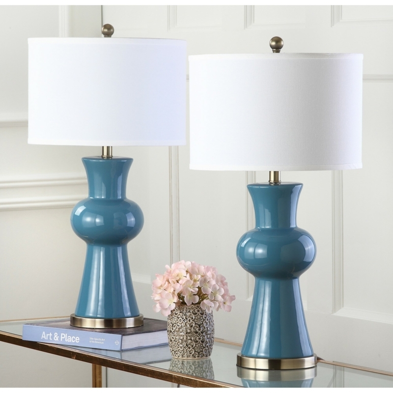 Ceramic Curved Table Lamp with White Drum Shade