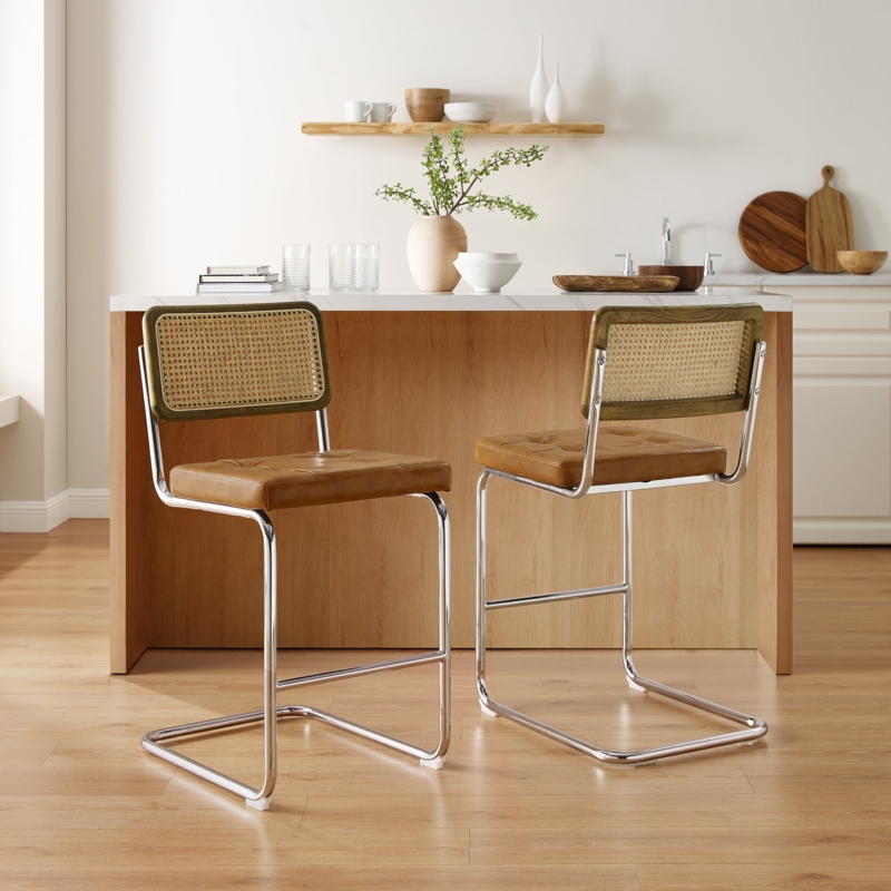 Classic Oak & Rattan Counter Stool
