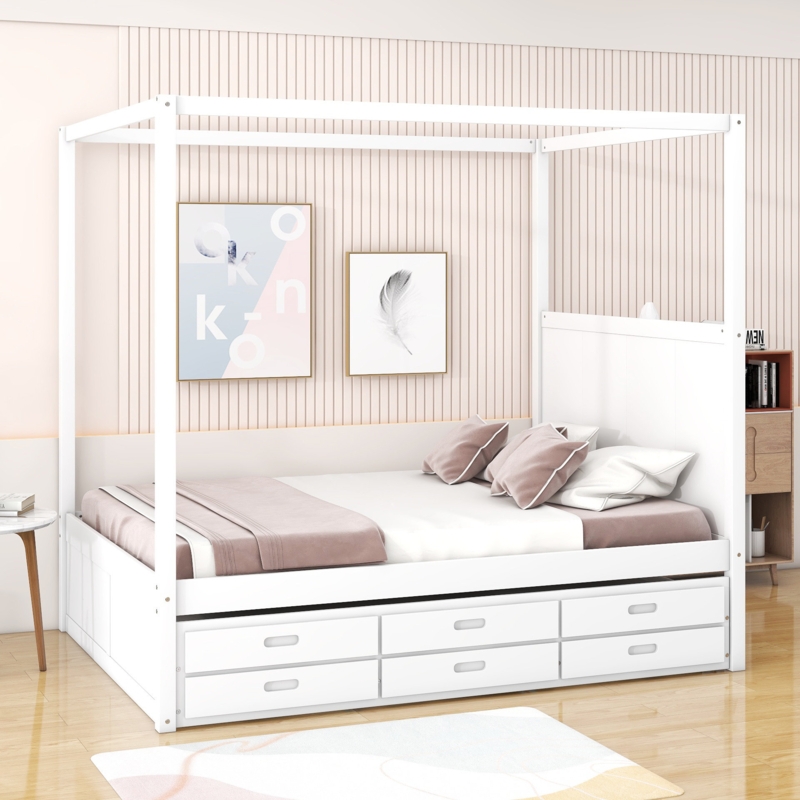 Platform Bed with Canopy and Trundle