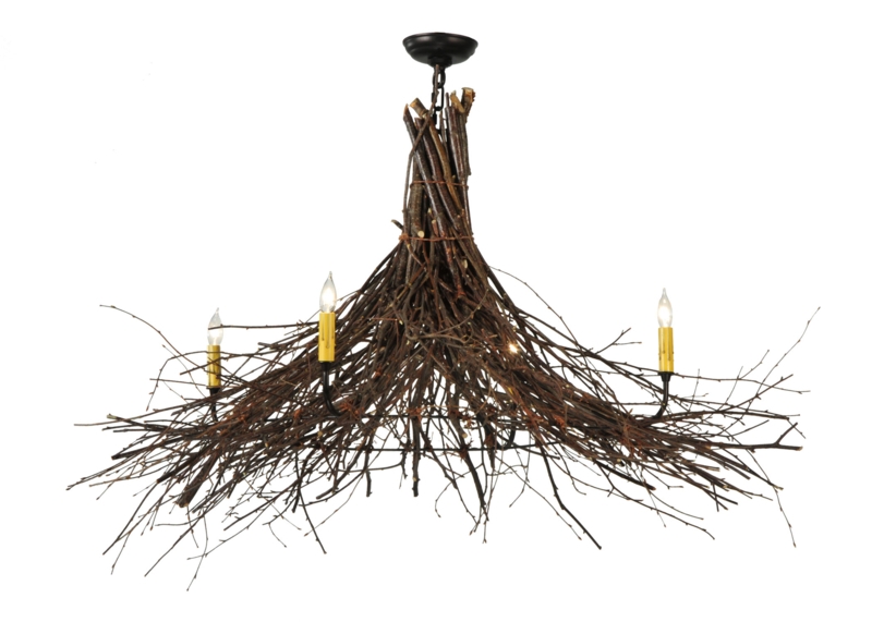 Natural Hickory and Birchwood Chandelier