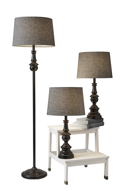 Bronze Lamp Set with Herringbone Shades