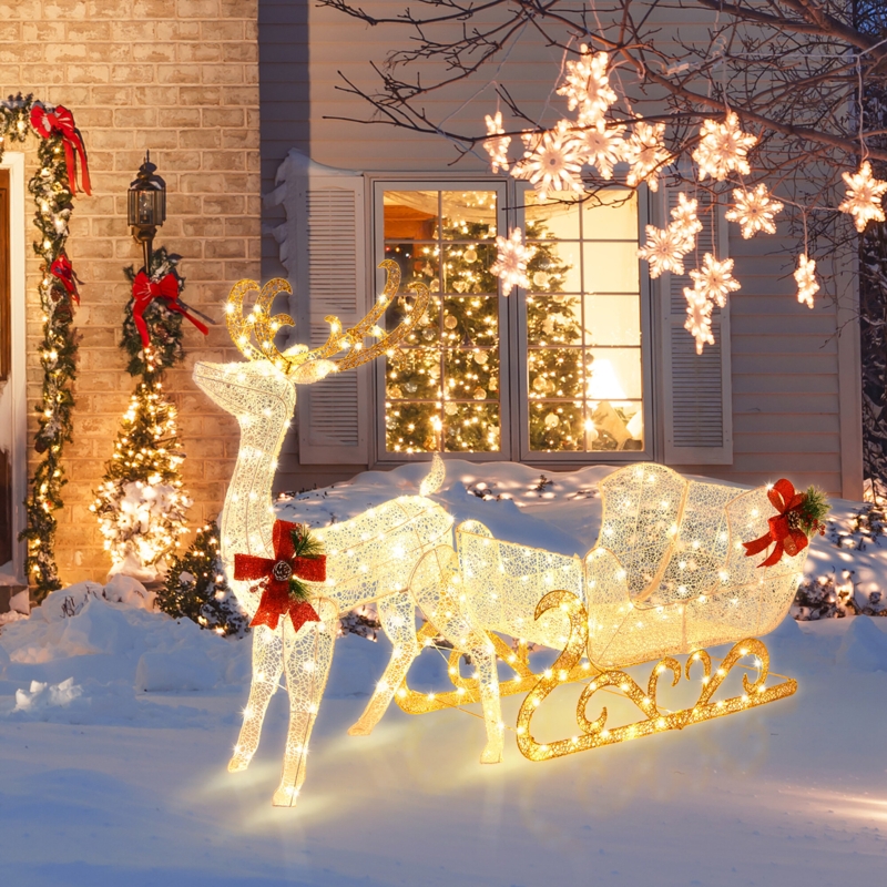 Pre-Lit Reindeer and Santa's Sleigh Decoration Set