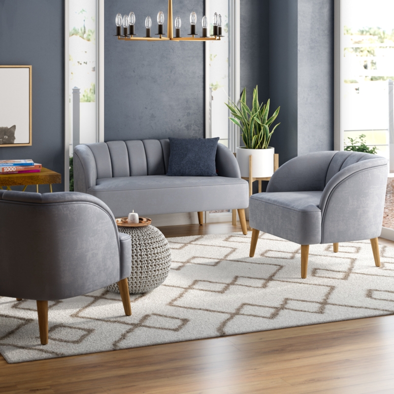 Mod Velvet Loveseat and Armchair Set
