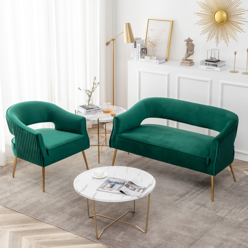 Velvet Loveseat and Accent Chair Set