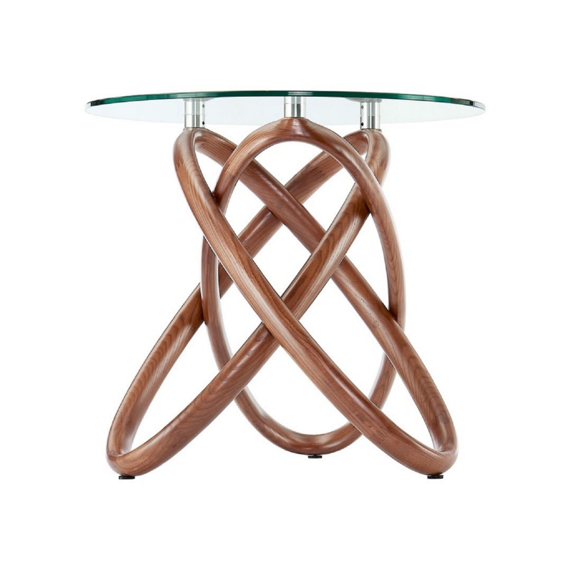Modern Curved Wood and Glass Side Table