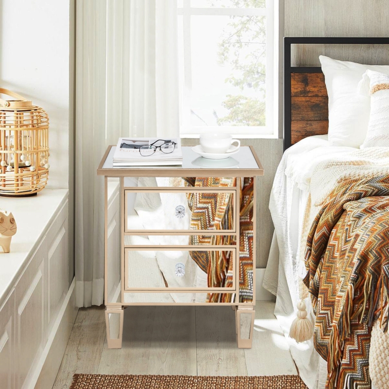 2-Drawer Mirrored Nightstand