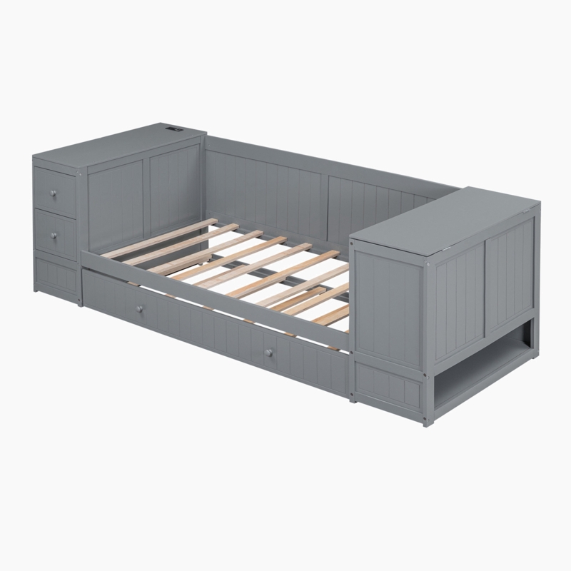 Wooden Sofabed with Pulleys and Lockers