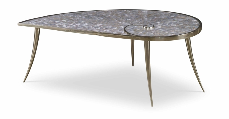 Abalone Shell Inlaid Brass Cocktail Table