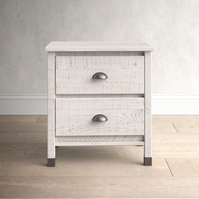 Rustic Pine Wood Nightstand with Drawers