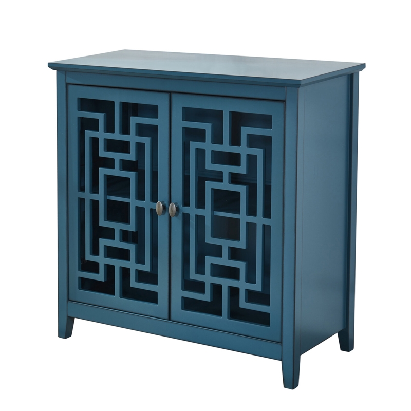 Elegant Teal Wood Sideboard with Trellis Doors