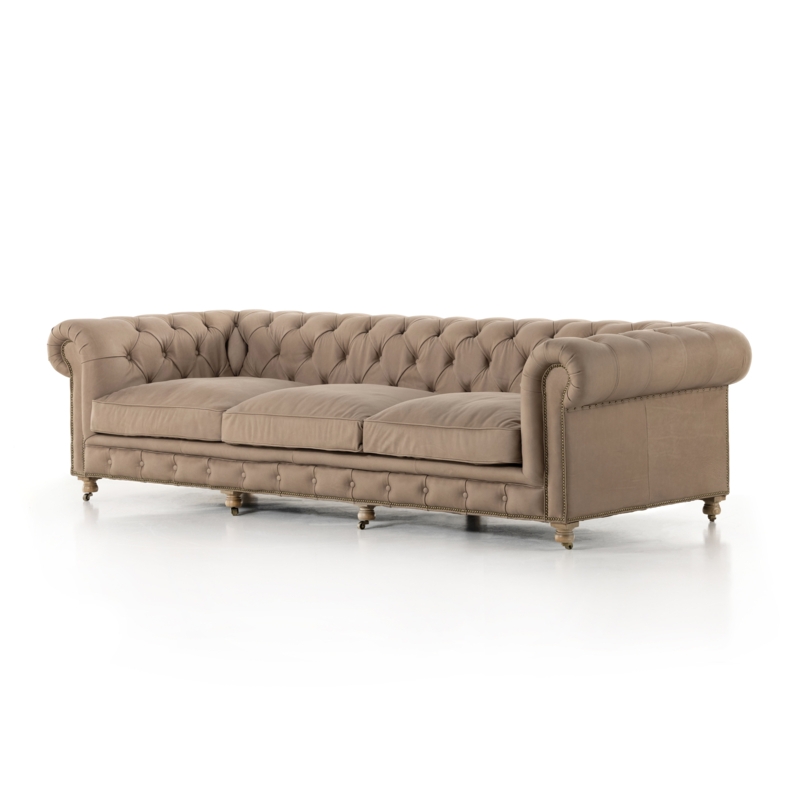 Dramatic Chesterfield Sofa with Aged Leather