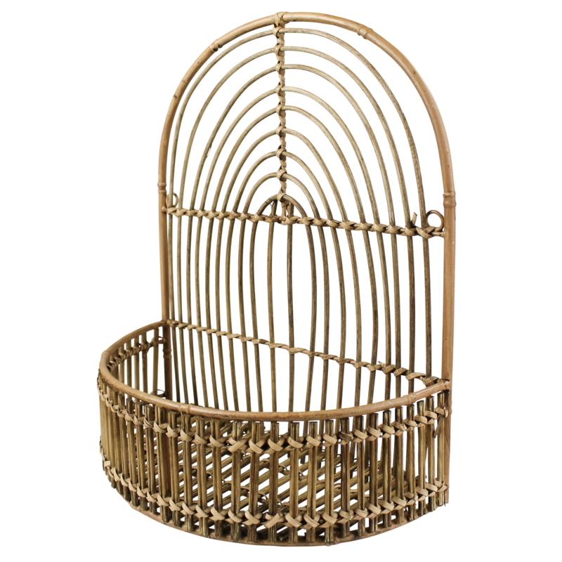 Rattan-Wrapped Iron Book & Magazine Basket