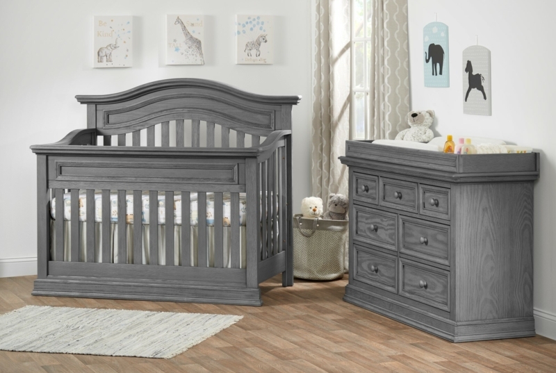 4-in-1 Convertible Crib Set with Dresser and Changing Tray