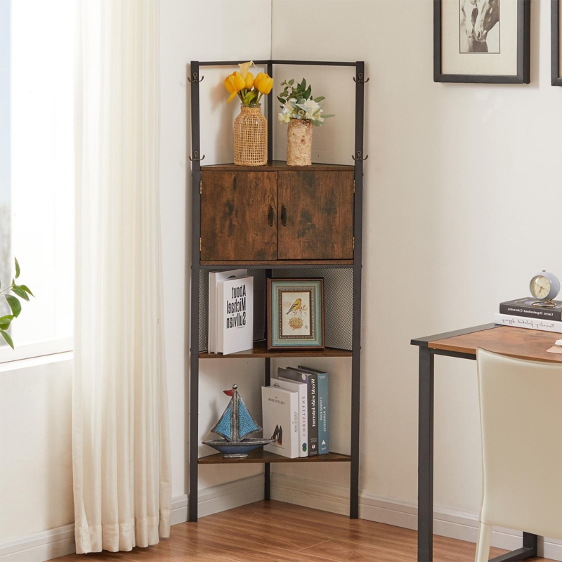 Vintage Corner Shelf with Wood and Metal Frame