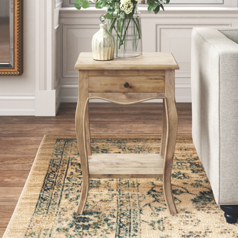 Rustic Solid Wood Nightstand with Drawer