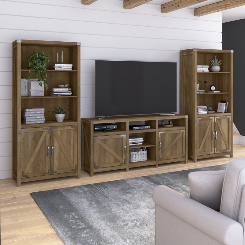Farmhouse TV Stand for 70 Inch TV with 5 Shelf Bookcases