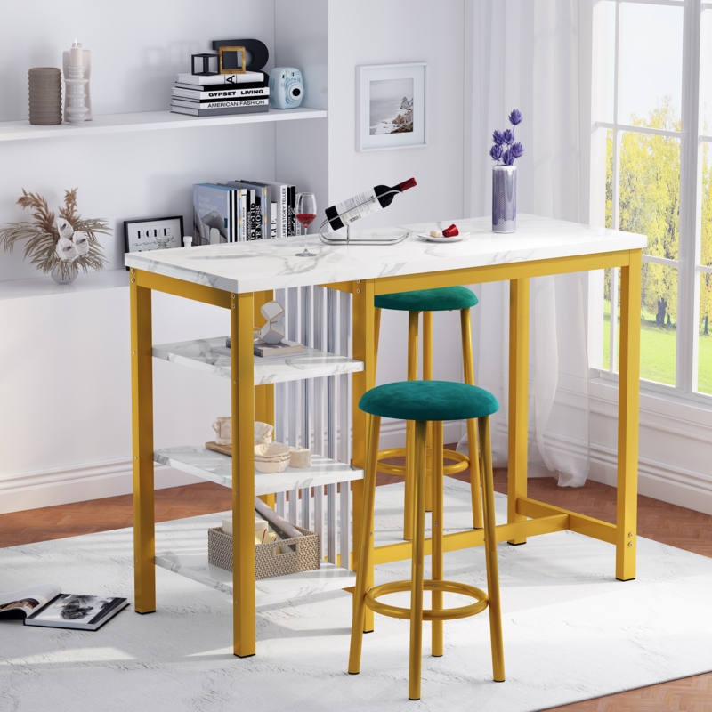 Trendy 3-Piece Bar Table Set with Velvet Seats