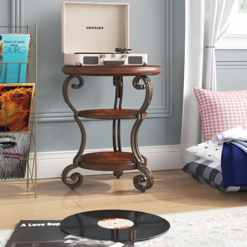 Elegant Scroll Side Table with Shelves