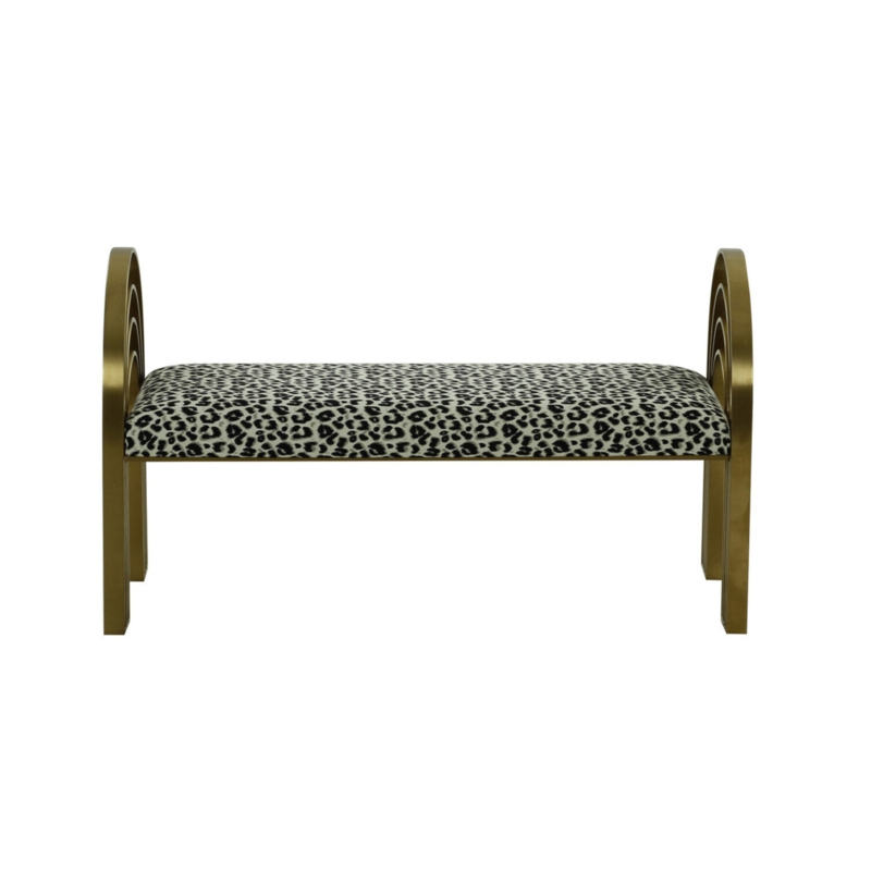Art Deco Velvet Bench with Gold Frame