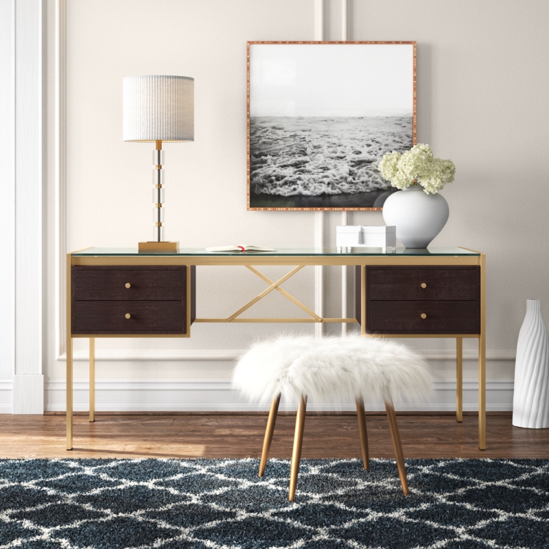 Glamorous Home Office Desk with Gold Frame