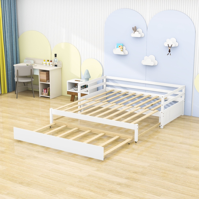 Daybed with Trundle and Foldable Shelves