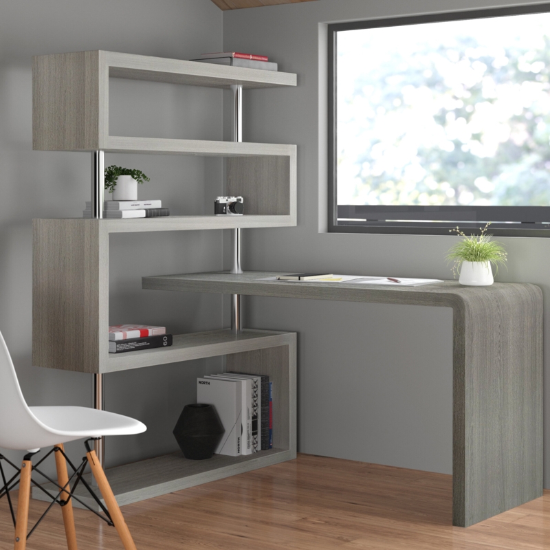 Geometric Credenza Desk with Bookcase