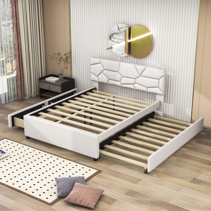 Brick Pattern Upholstered Headboard Bed with Storage