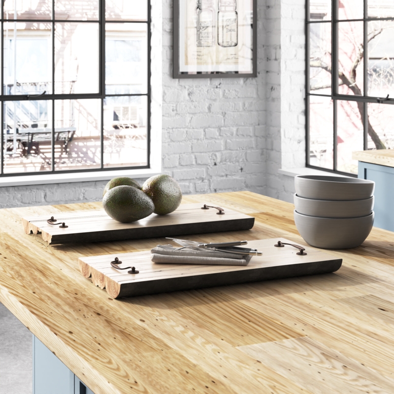 Rustic Industrial Wood Tray Set of Two