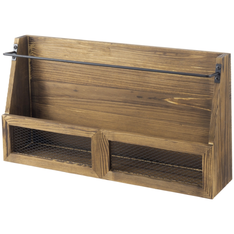 Rustic Wall-Mounted Wood & Metal Magazine Rack