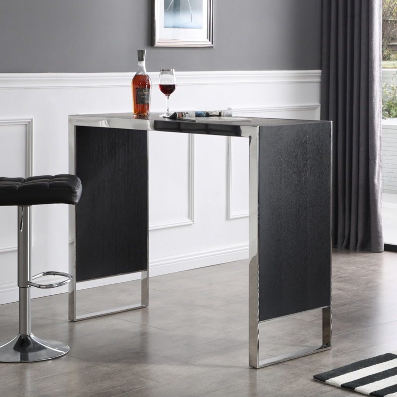 Minimalist Black Oak Veneer Bar Table