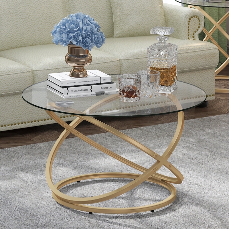 Round Glass Coffee Table with Chrome Frame