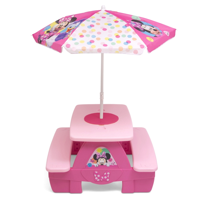 4-Seat Activity Picnic Table with Umbrella & LEGO-Compatible Top