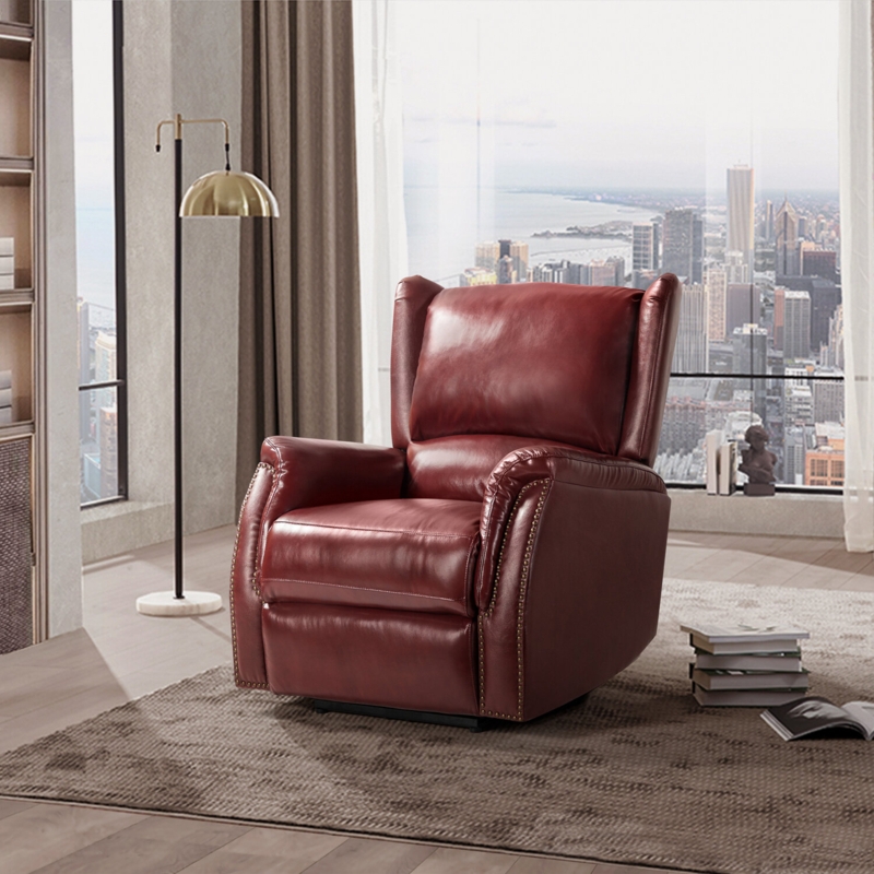 Genuine Leather Power Recliner with USB Port