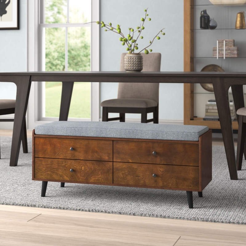 Mid-Century Modern Storage Bench with Cushioned Top