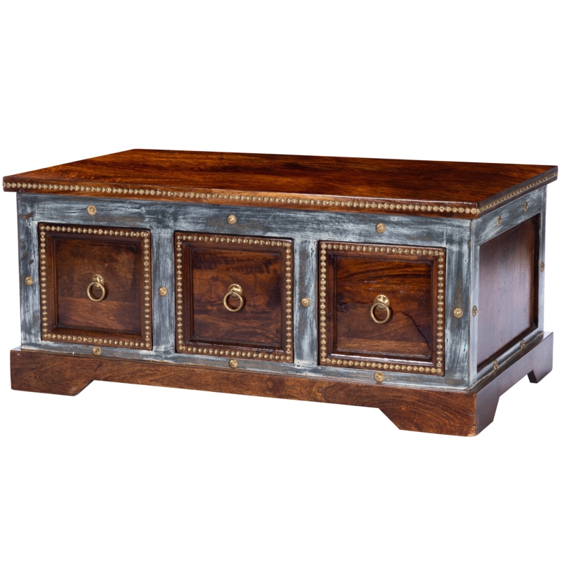 Vintage Hand-Painted Storage Trunk with Brass Details