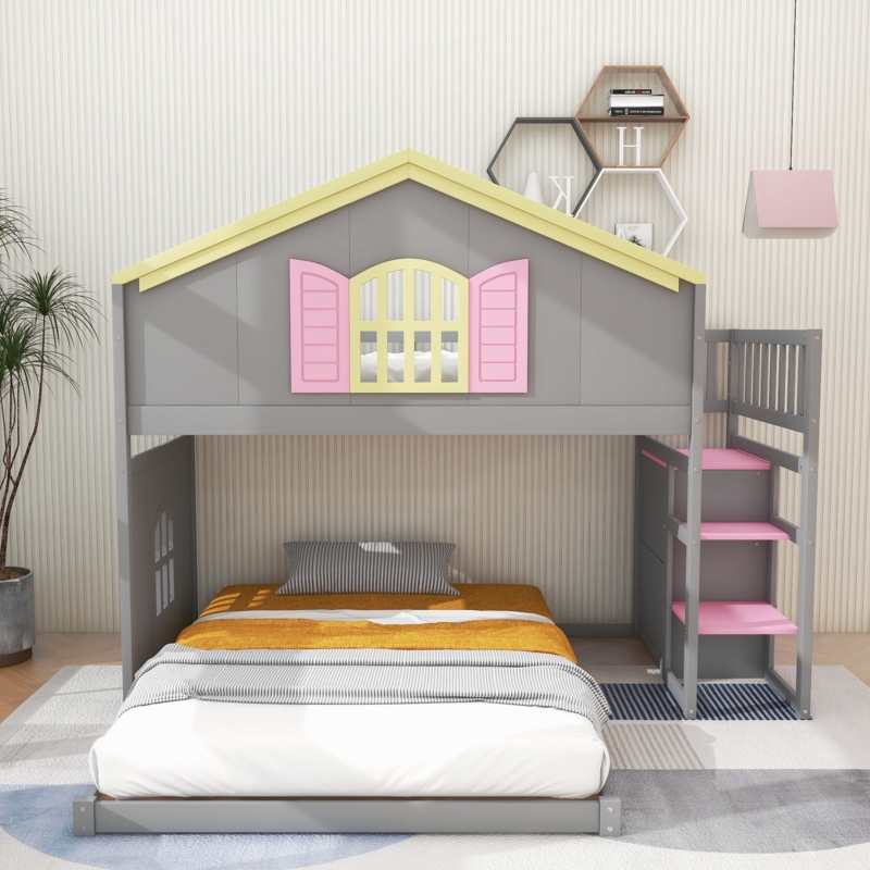 Twin over Full Bunk Bed with Storage Stairs