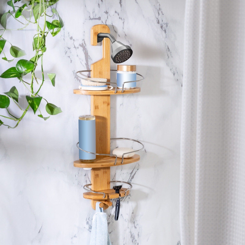 Bamboo Shower Caddy with Suction Cup