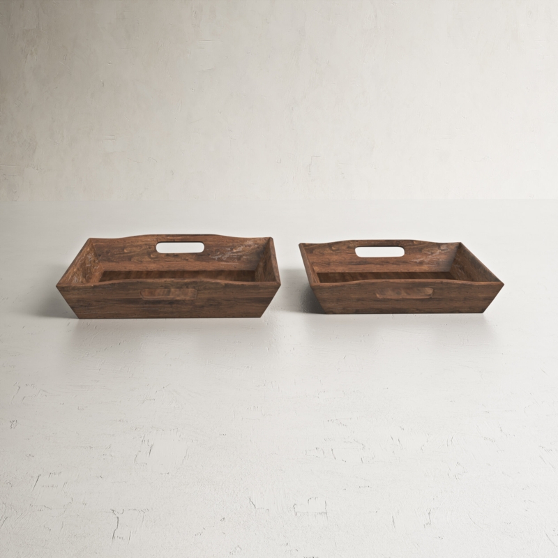 Traditional Wood Tray Centerpieces (Set of 2)