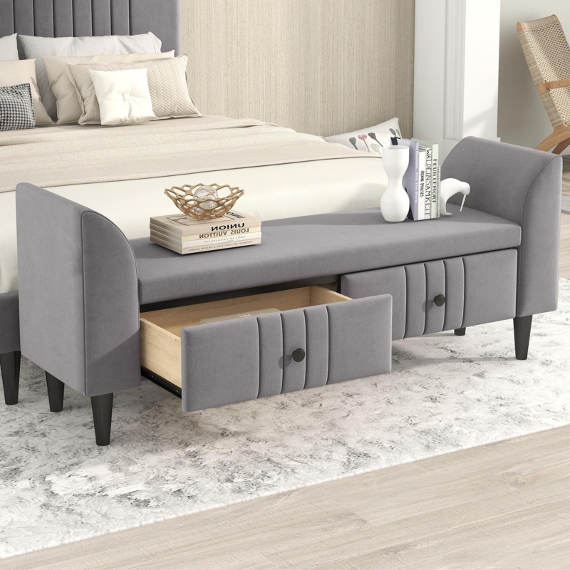 Velvet Upholstered Storage Bench
