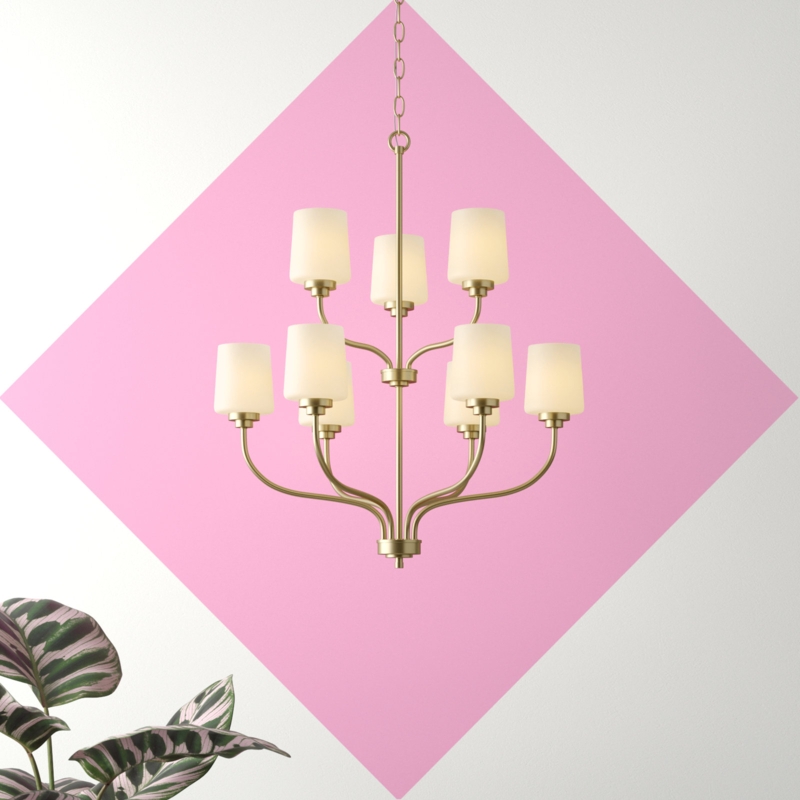9-Light Two-Tier Chandelier with Etched Opal Glass Shades