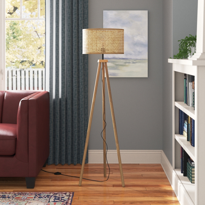 Tripod Floor Lamp with Rattan Shade
