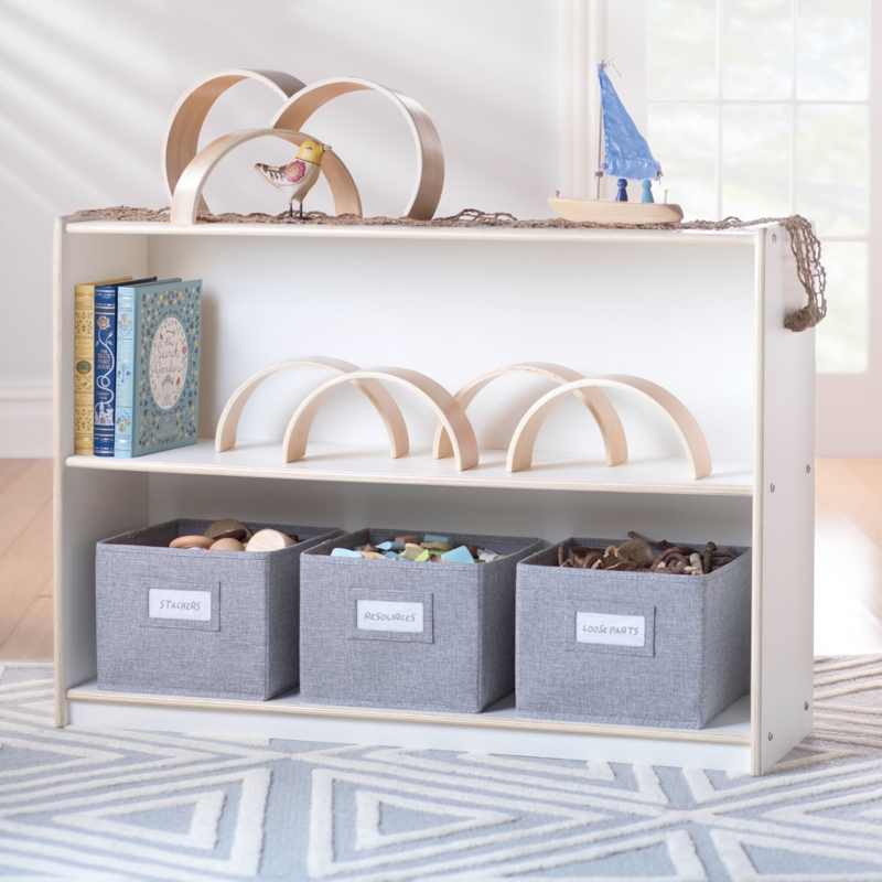 Two Shelf Open Storage 24" with Fabric Bins