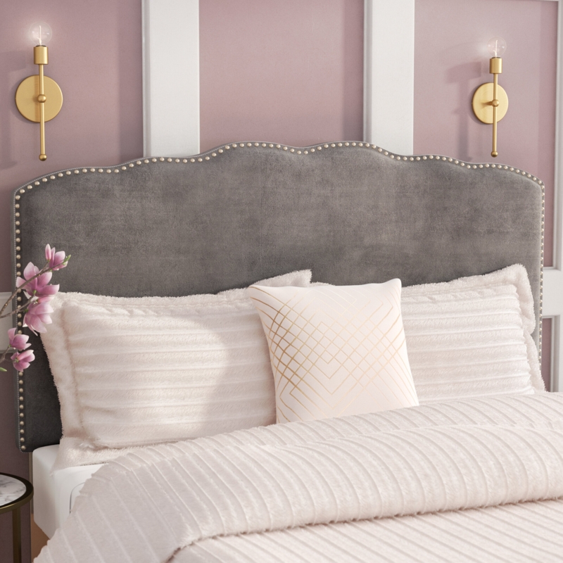 Scalloped Velvet Headboard with Nailhead Trim