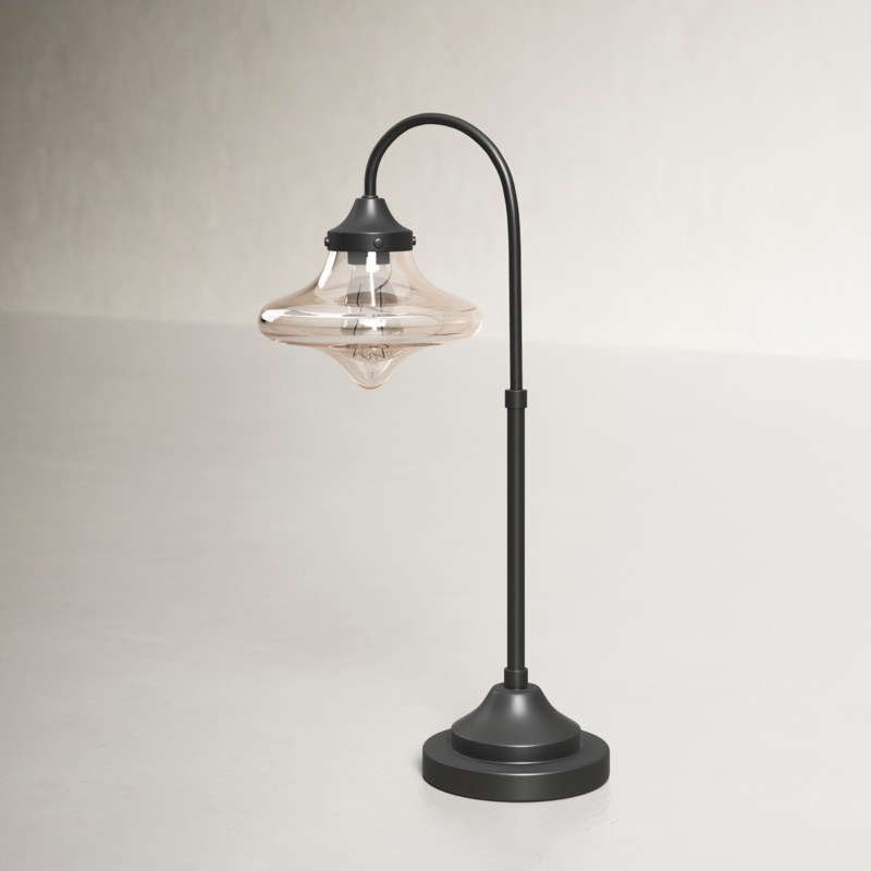 Warm Bronze Table Lamp with Amber Glass Shade
